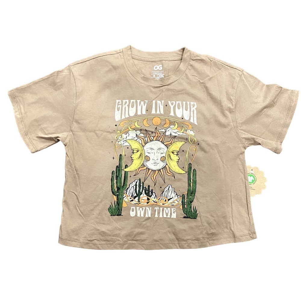 OG Collective 'Grow in Your Own Time' Cropped T-Shirt in Brown, Size S​​​​​​​